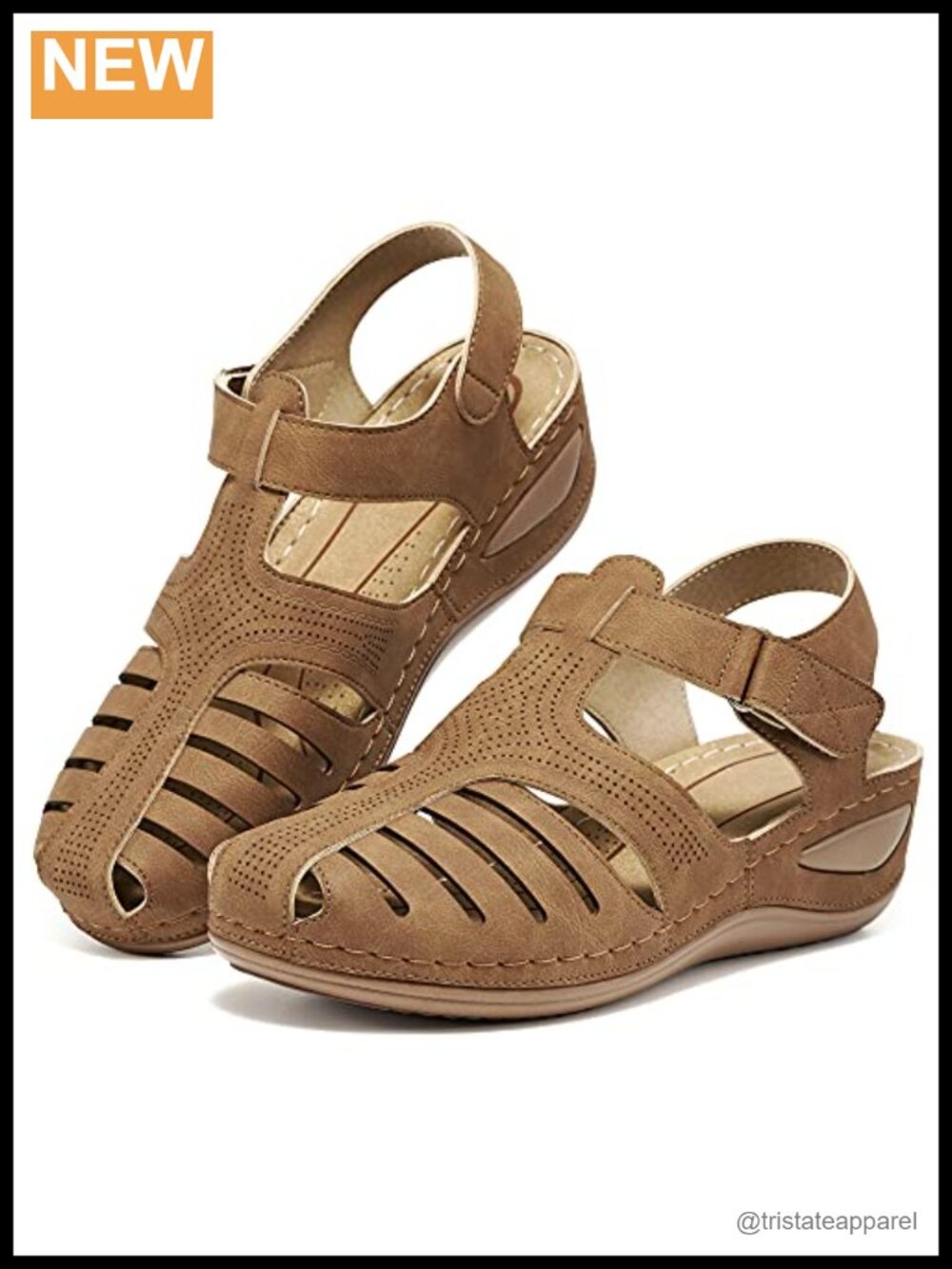 Platform Closed Toe Ankle Strap Wedge Sandals Faux Leather